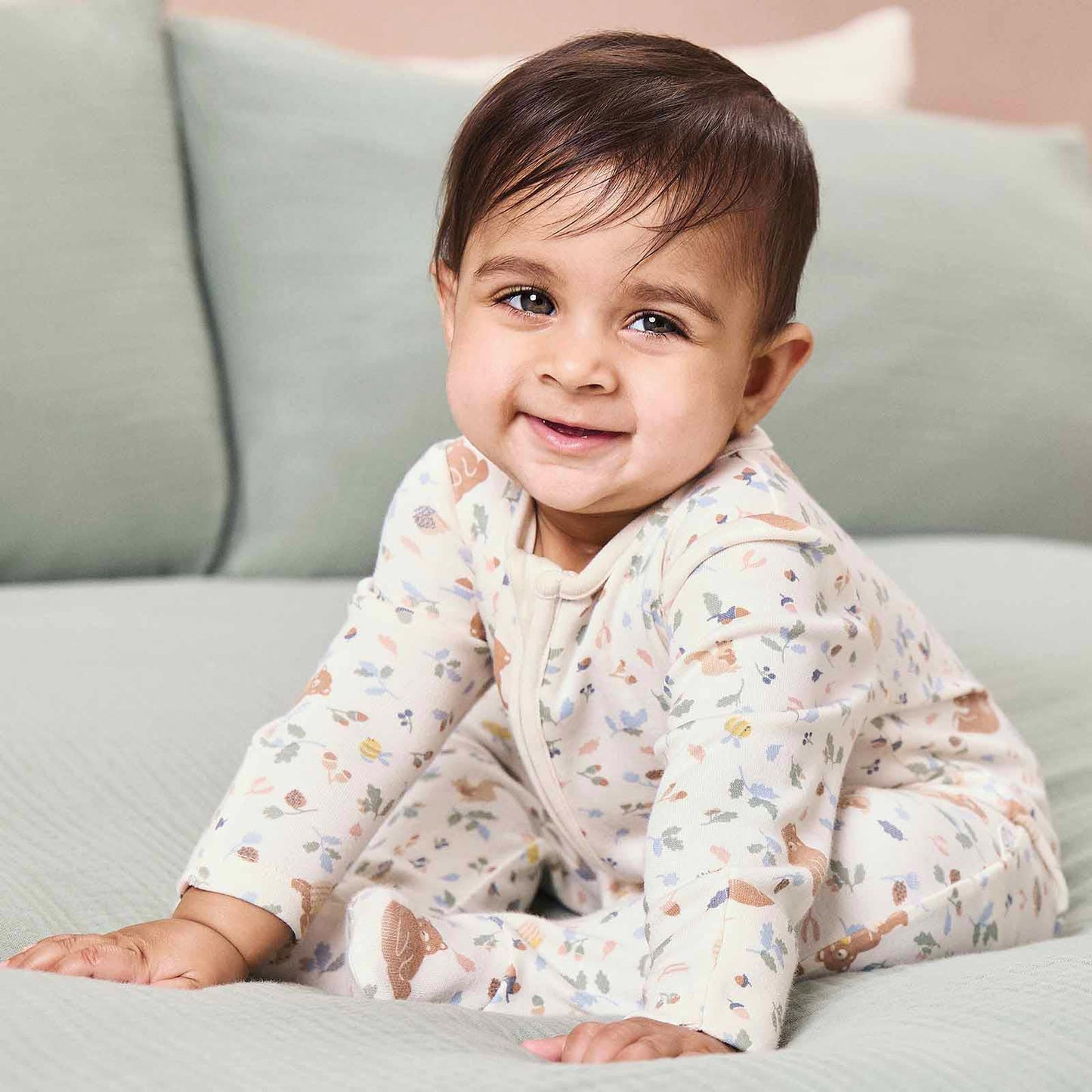 Bear Print & Waffle Clever Zip Sleepsuit 2 Pack