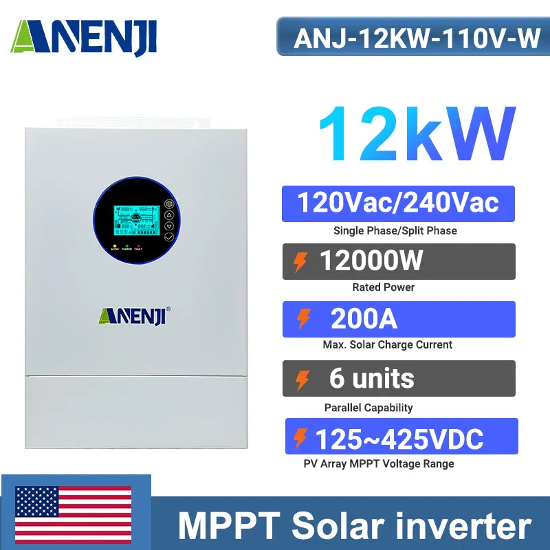 12KW Split Phase Inverter 48V 120V 230V Hybrid Solar Inverter Dual MPPT Paralleled Threephase With WiFi MPPT 200A Solar Charger