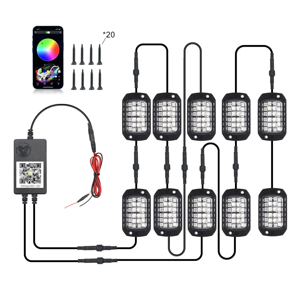 3D Lens Chassis Undergolw Light Remote App Control 12V For Jeep Off-Road 4x4 Truck UTV SUV ATV RZR Car Rock Decorative Lights