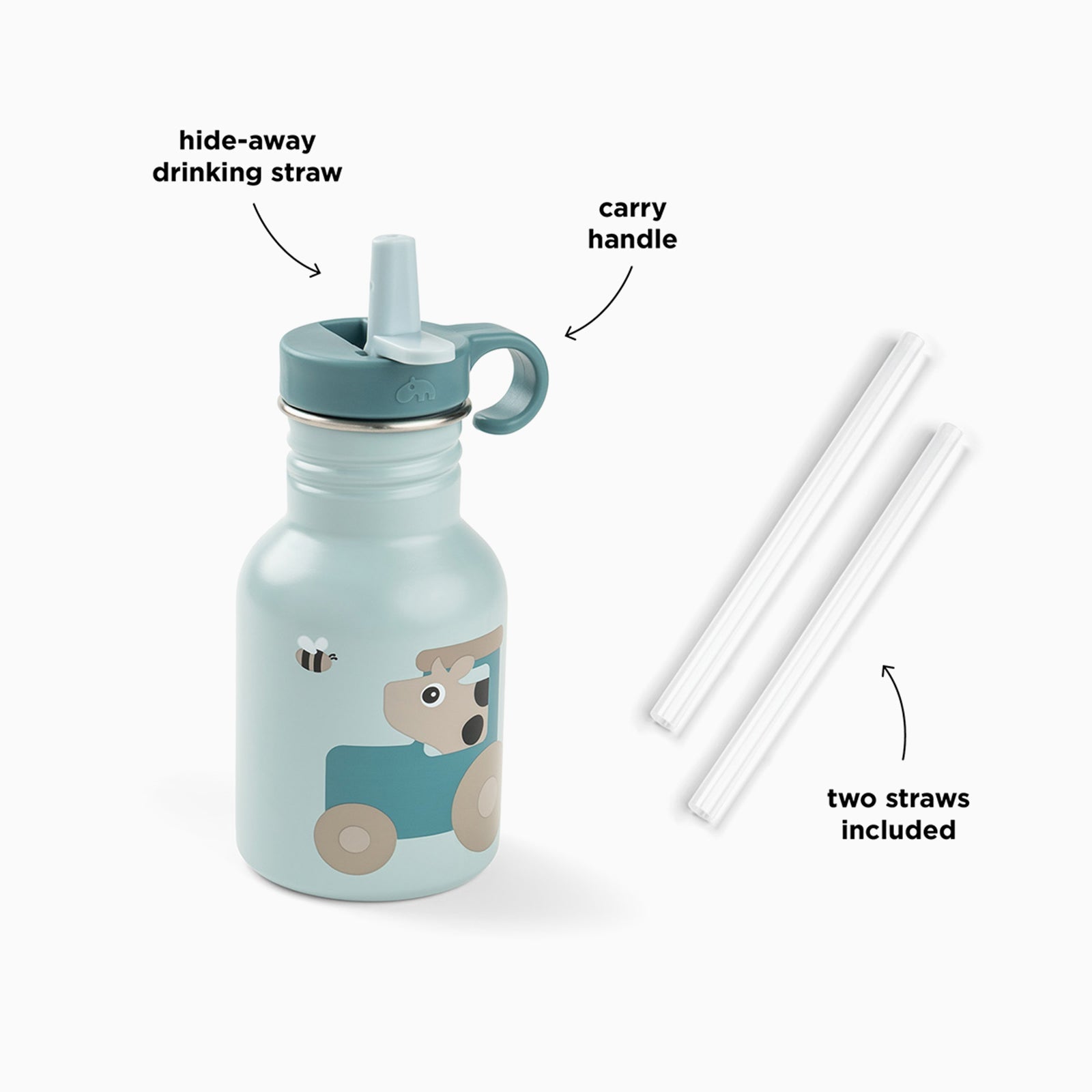 Done by Deer Metal Bottle - Tiny Farm Blue 350ml