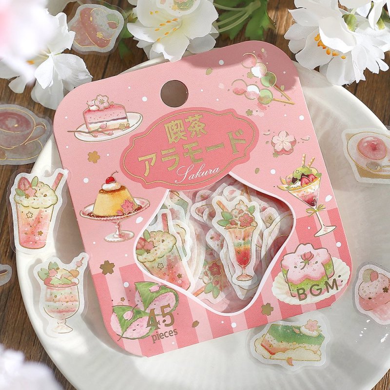 BGM Flake Sticker - Foil Stamping - Cherry Blossom - Cafe A La Mode - Daytime - Limited Edition