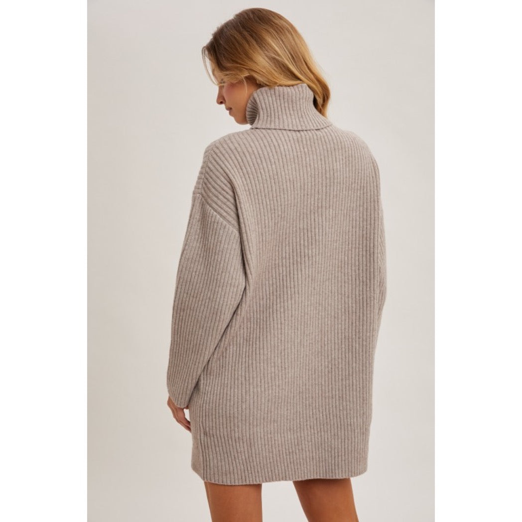 BLUIVY - TURTLENECK KNIT SWEATER DRESS | MUSHROOM