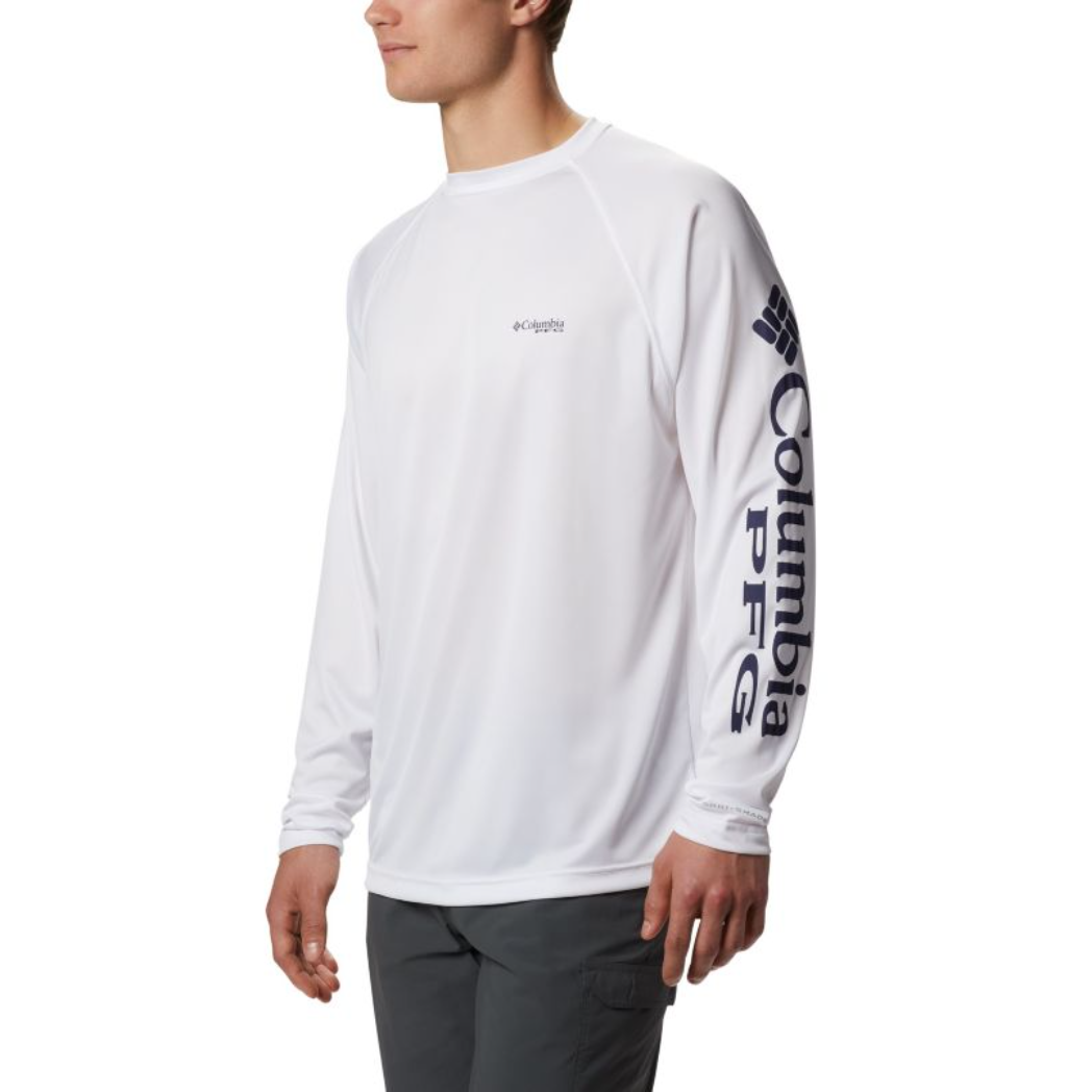 COLUMBIA - PFG TERMINAL TACKLE LONG SLEEVE SHIRT | WHITE/NIGHT SHADE LOGO