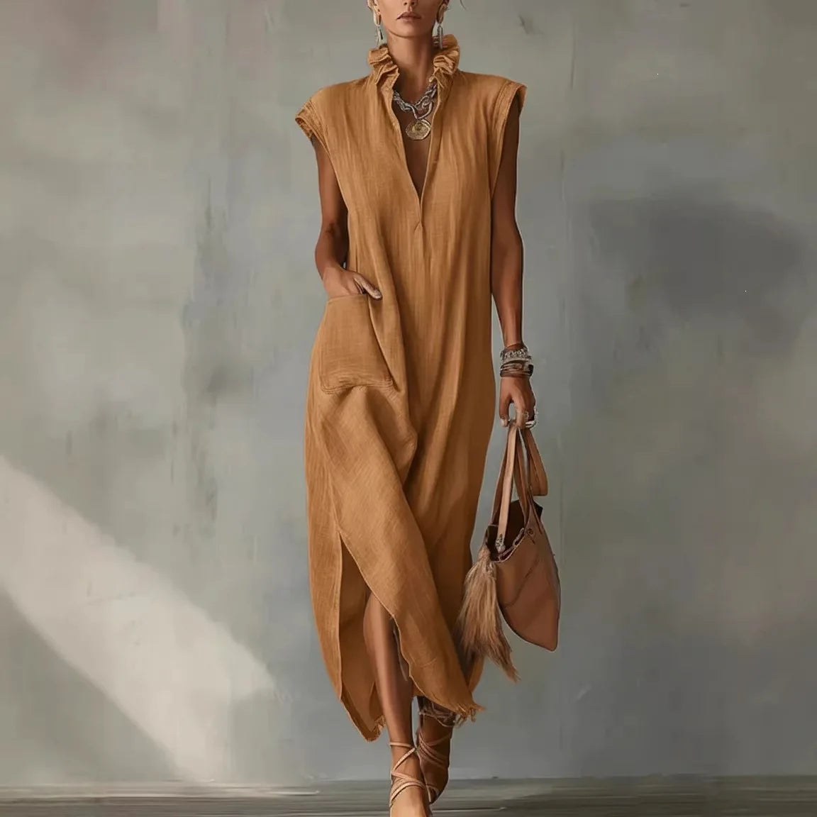 Button Down Shirt Dress Solid Color a Line Sleeveless Office Work Wear Elegant Fashion Small MOQ Boutique Wholesale