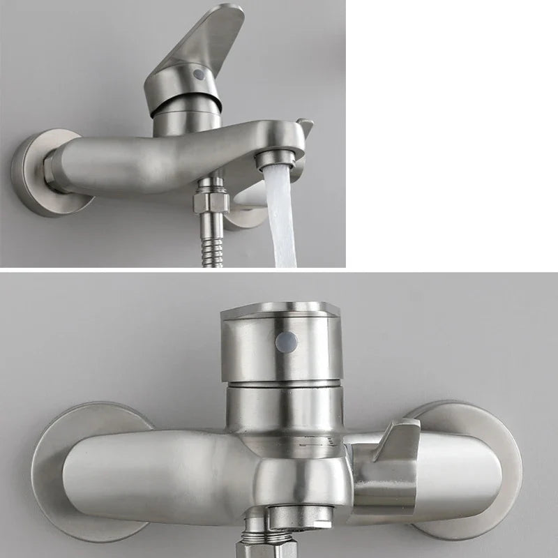 Bathroom Shower Faucet Stainless Steel Triple Bathtub Faucet Mixers Hot Cold Mixer Valve Nozzle Tap Wall Mounted Home Shower Set