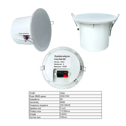 3 Inch Surround Sound Speakers System Ceiling Loudspeakers 8Ohm Roof Speakers for Bathroom Home Background Music Audio 308A