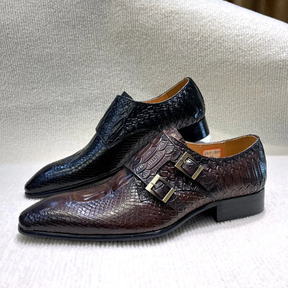 2025 New Style New Design Men's Genuine Leather Monk Shoes Double Buckle Printing Suitable for Business Office Formal Shoes
