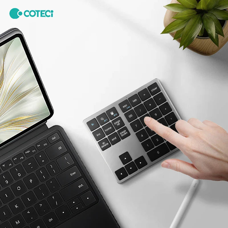 COTECi 35-Key Mini Wireless BT Numeric Keypad Scissor Plastic USB Interface for New Office Financial Accounting PC Laptop