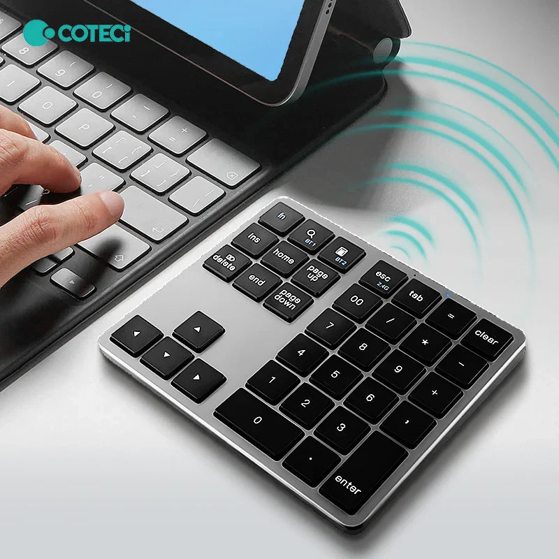 COTECi 35-Key Mini Wireless BT Numeric Keypad Scissor Plastic USB Interface for New Office Financial Accounting PC Laptop