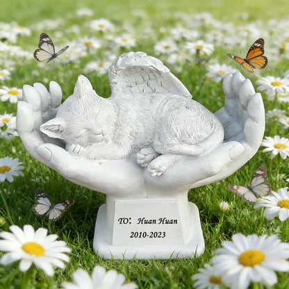 Customized Resin Angel Cat Palm Heart Art Piece Hand-Painted Animal Design-Irregular Shape Memorial Decoration for Holiday Gifts