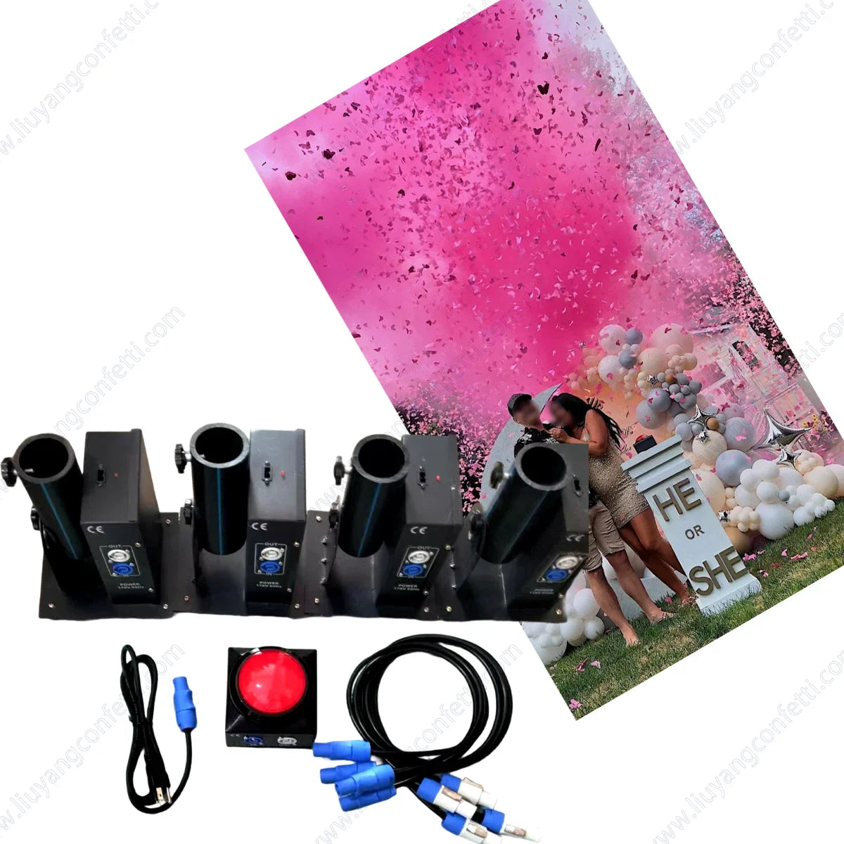 Bay Shower Event FX Boy or Girl Pink Blue Electronic Red Button Control Wedding Party Popper Spray Gender Reveal Confetti Powder