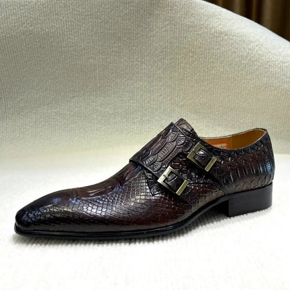 2025 New Style New Design Men's Genuine Leather Monk Shoes Double Buckle Printing Suitable for Business Office Formal Shoes