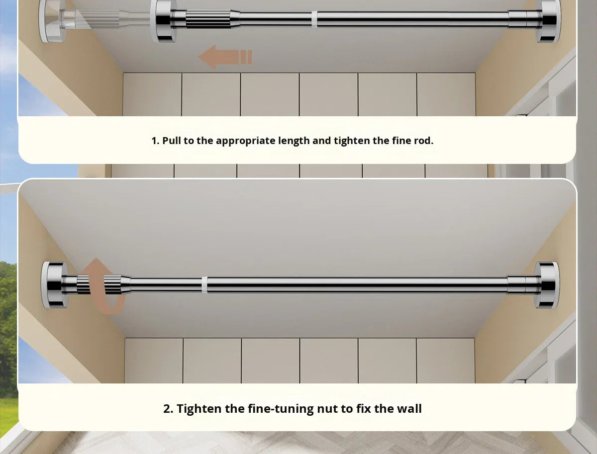 Clothes Shower Curtain Rod Nail-Free Extendable Non-damaging Wall Retractable Suction Cup Telescopic Drying Rack