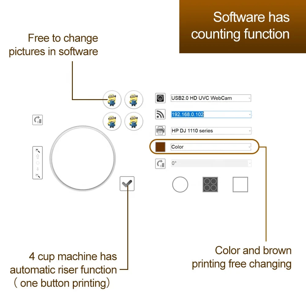 Colorsun Inkjet Latte Art Machine the Coffee Printer Printing on Chocolate Coffee