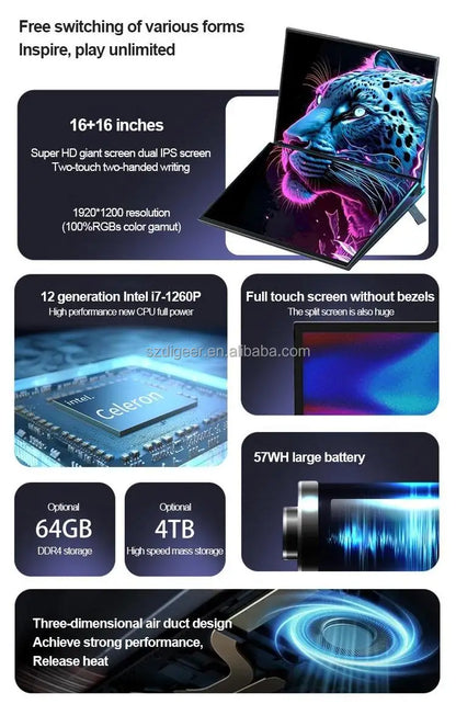 16-Inch Dual Touch Screen Laptop with 16GB RAM 512GB SSD Intel 12 Core I7 12th Gen Windows 11 New English Keyboard