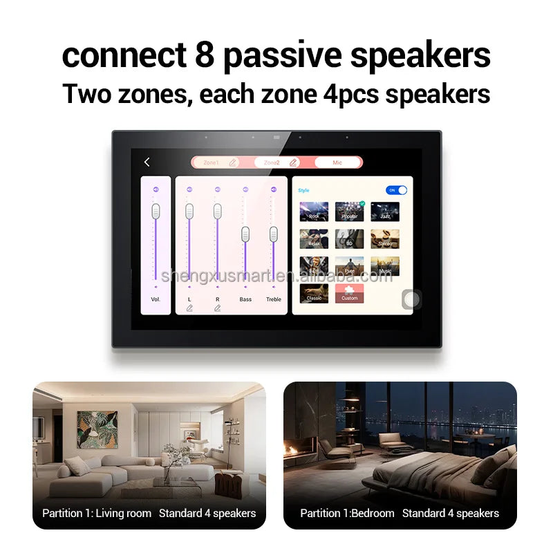 10-Inch Wall Switch Independent Music Playback Amplifier with Two Zones Control System 6 Languages Switchable