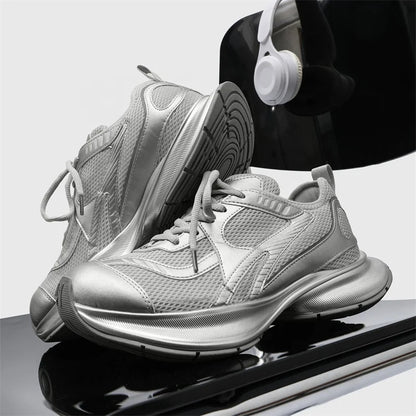 Dropshipping Custom Logo Fashion Sliver Color Sports Shoes Mens Designer Walking Style Chunky Platform Sneakers