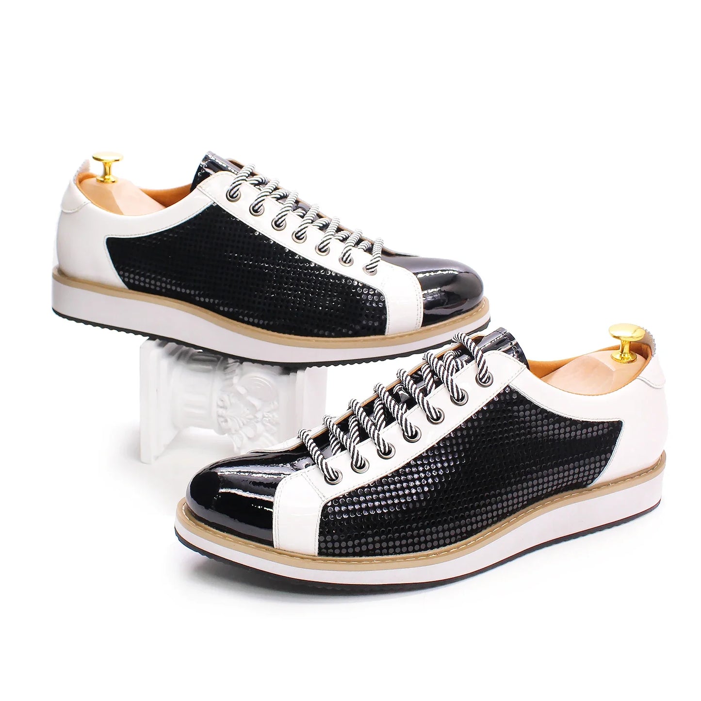 2021 Fashion Designer Men Casual Shoes Pure Cow Leather Walking Street Sports Shoes Luxury Print Flat Green Shoes Men