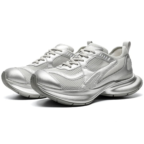 Dropshipping Custom Logo Fashion Sliver Color Sports Shoes Mens Designer Walking Style Chunky Platform Sneakers