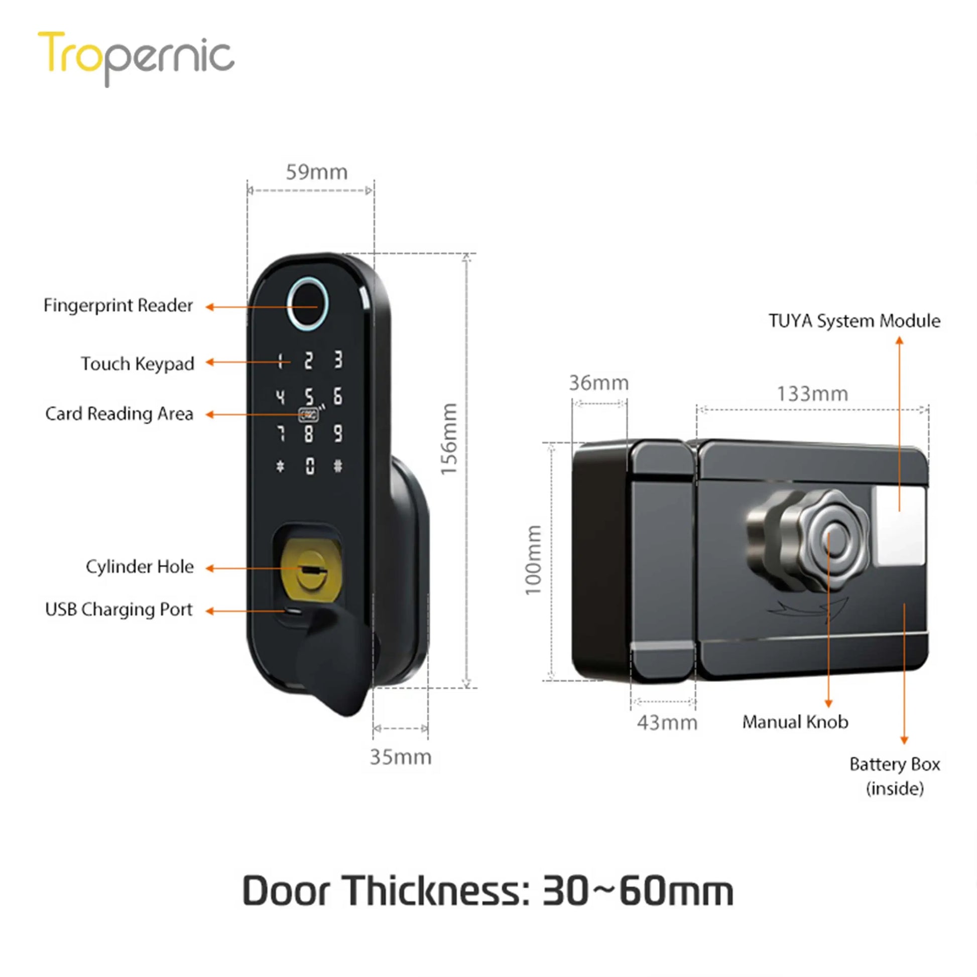 Cerradura Digital Tuya Waterproof Smart Rim Lock Keyless Entry Door Lock Fingerprint Smart Lock With Wifi for Outdoor