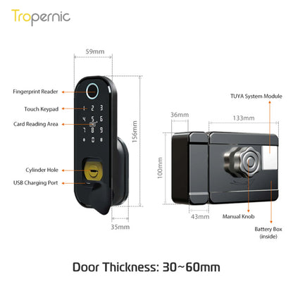 Cerradura Digital Tuya Waterproof Smart Rim Lock Keyless Entry Door Lock Fingerprint Smart Lock With Wifi for Outdoor