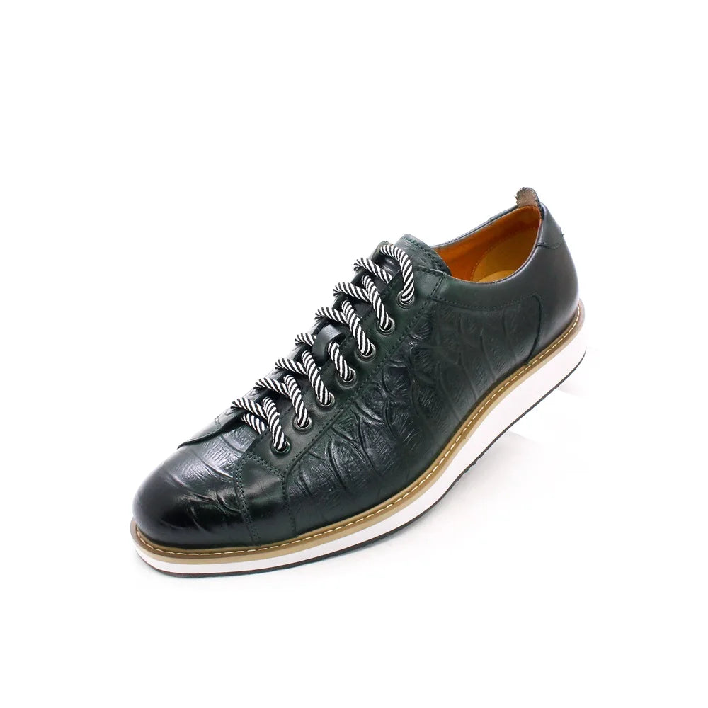 2021 Fashion Designer Men Casual Shoes Pure Cow Leather Walking Street Sports Shoes Luxury Print Flat Green Shoes Men