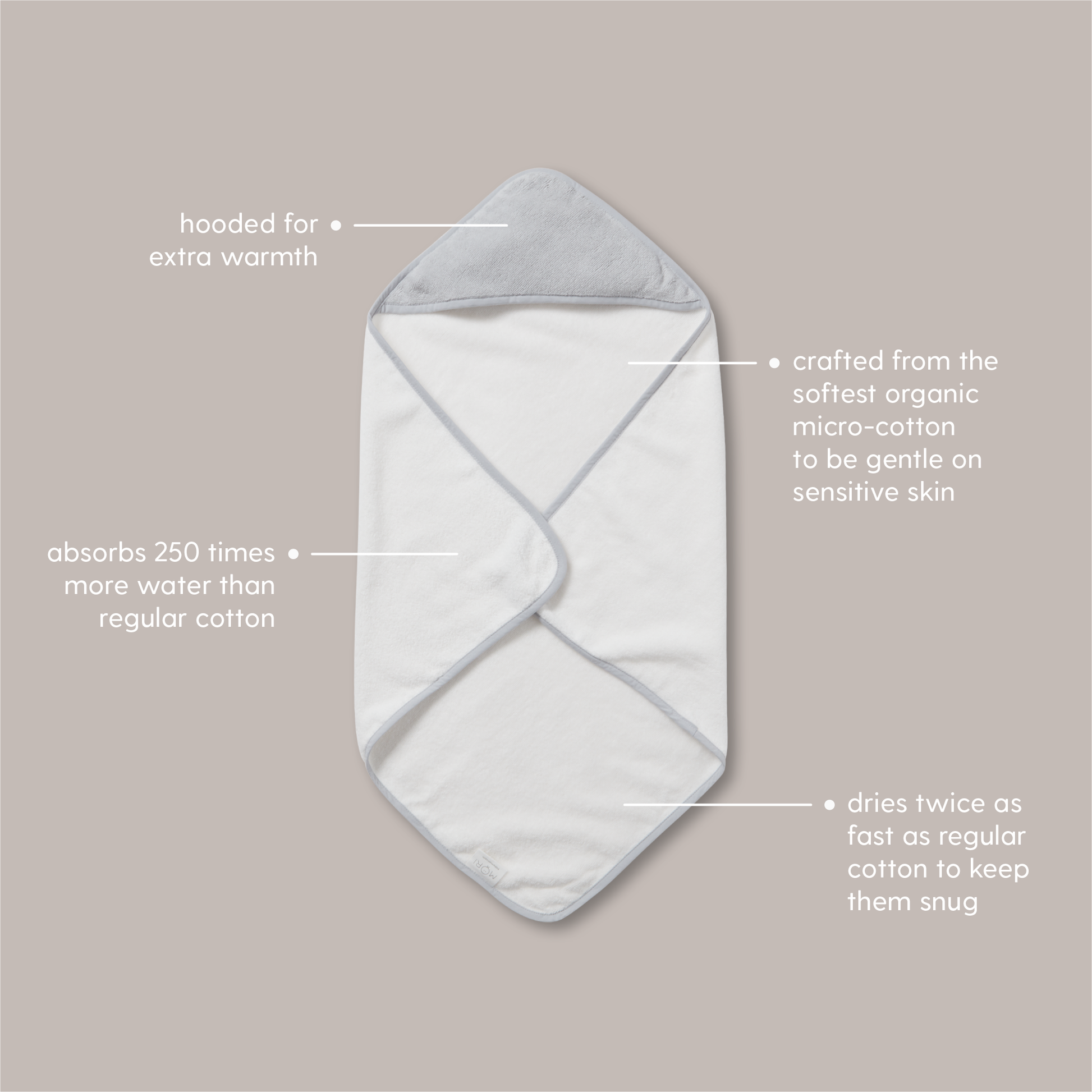 Baby Hooded Bath Towel - White & Grey