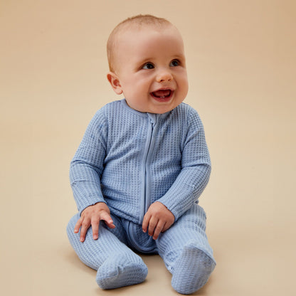 Bear Print & Waffle Clever Zip Sleepsuit 2 Pack