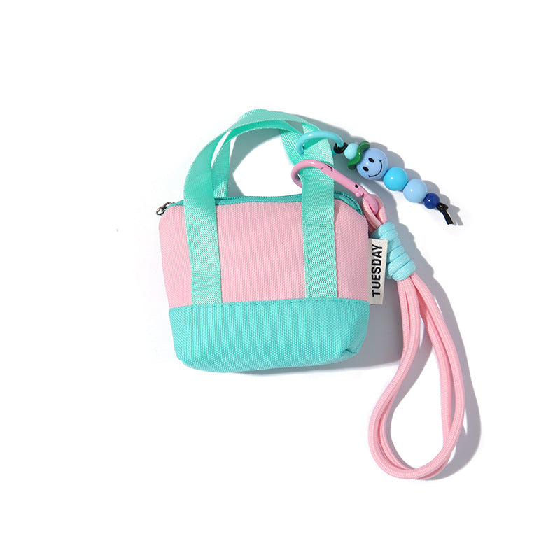 Dopamine Pink Mini Handbag Headphone Bag Storage Box Data Cable Protective Cover Organizer Bag Coin Card Holder Trendy