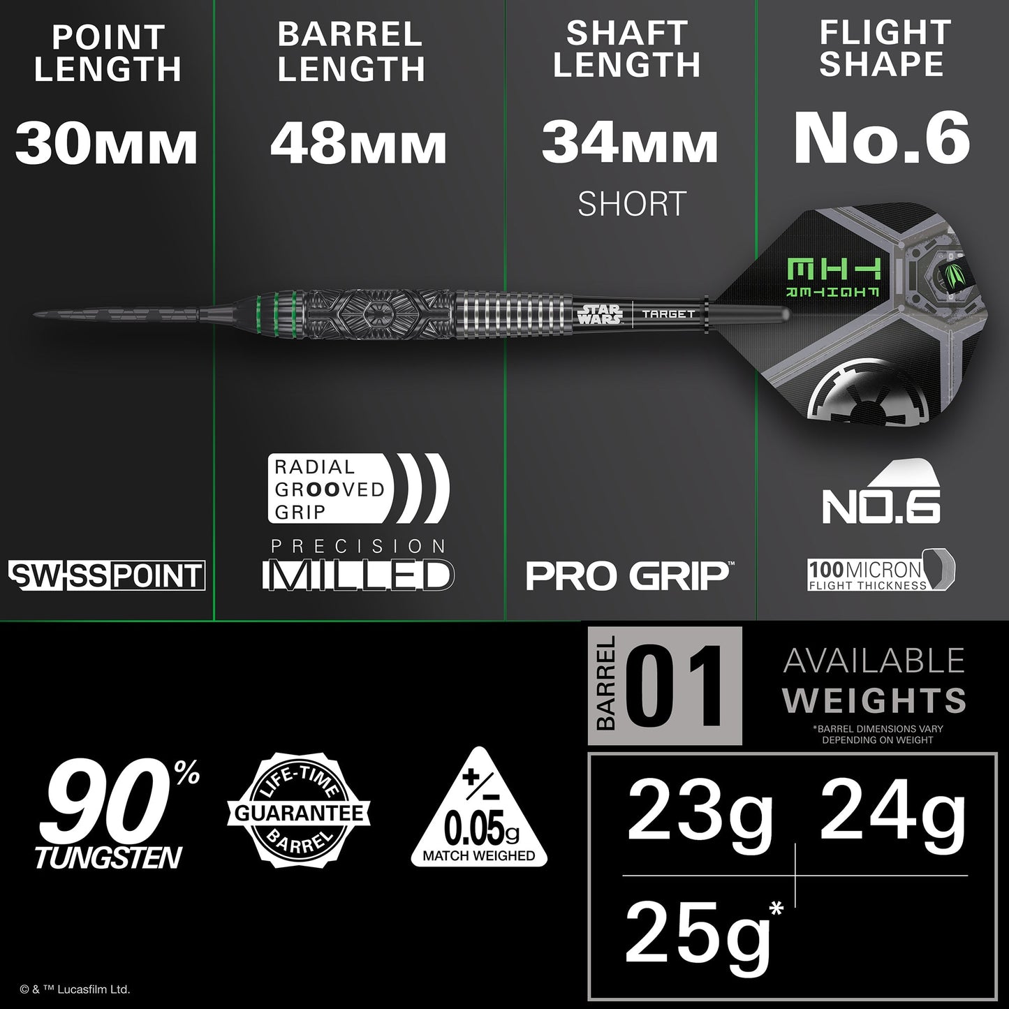 TARGET x STAR WARS - 24g - Tie Fighter - Steel Tip Swiss Point - 90% Tungsten Darts