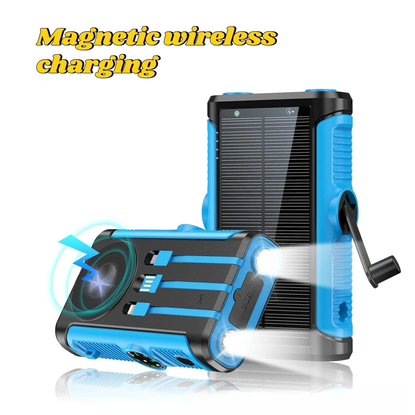 50000mAh Solar Power Bank 22.5W Magnetic Wireless Charging Camping Powerbank with Cables External Battery for IPhone Magsafe