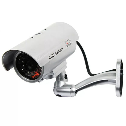 Dummy Security Camera with LED Red Flashing Light - Battery-Powered, Indoor/Outdoor Use