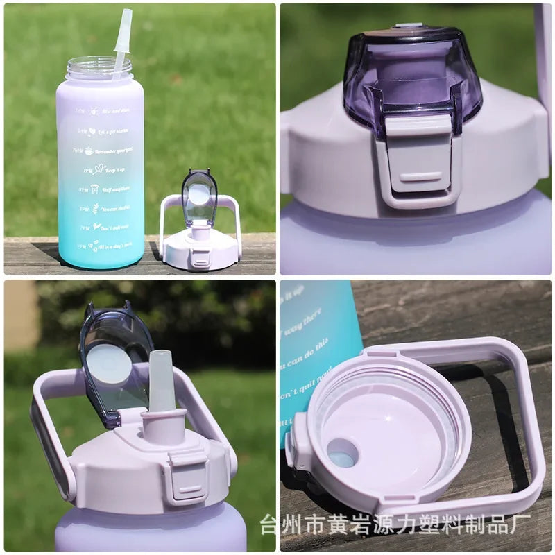 2000ml Large Capacity Plastic Water Bottle Frosted Gradient Water Bottle Outdoor Sports and Fitness Portable Water Kettles