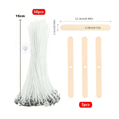 53pcs Candle Wicks Holder Waxed Cotton Candle Wicks Set with Stand Original Smokeless Candle Wicks Soy Oil Wax Core Woven Making