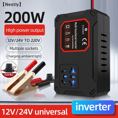 Car Power Inverter 200W 12V/24V To 220V Converter Charger Adapter Universal Socket Portable Vehicle-mounted Auto Inverters〔Nest〕