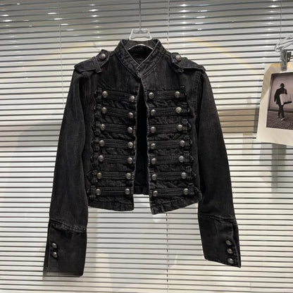 Classical Metal Bule Design oulder Strap Waed Denim ort Jaet Spring 2026 Women's Faion Straight Cut Long Sve