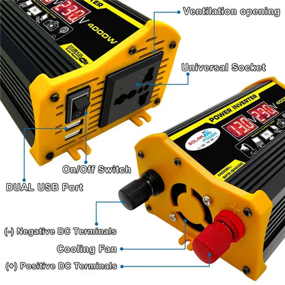 4000W Inverter Converter Adapter 12V to 110V 220V Voltage Transformer Car Power LED Display Dual USB Home Car Modified Sine Wave
