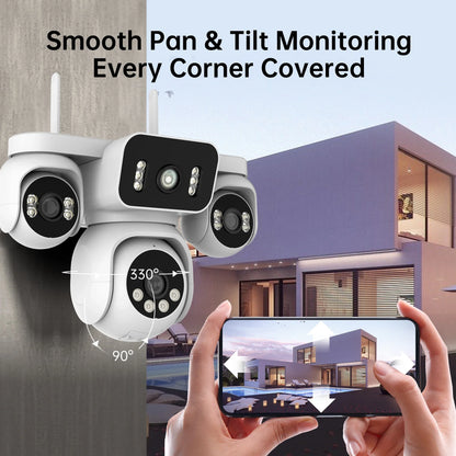 10K 20MP WiFi Security Camera 4 Lens 4 Screen 360°  PTZ 16X Zoom Waterproof Home Surveillance CCTV Outdoor Street Video Camera