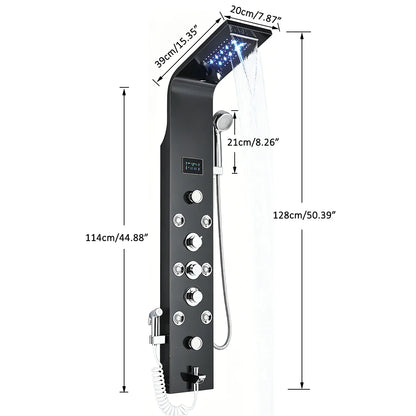 Black Nickel LED Shower Panel Six Functions Shower Column Rain Waterfall Shower Massage Spa Jets Tub Shower With Bidet Bath Taps