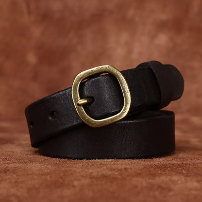 2.3CM Ladies Pure Cowhide Copper Buckle Genuine Leather Casual Jeans Thin Belt Women High Quality Retro Luxury Female Waistband