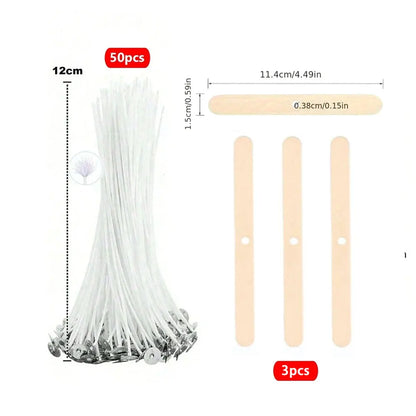 53pcs Candle Wicks Holder Waxed Cotton Candle Wicks Set with Stand Original Smokeless Candle Wicks Soy Oil Wax Core Woven Making