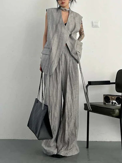 BJTZ Loose Tie-dye Designer Women's Set 2025 Spring Summer New Two Piece Sleeveless Versatile Top Vest Loose Wide Pants Female