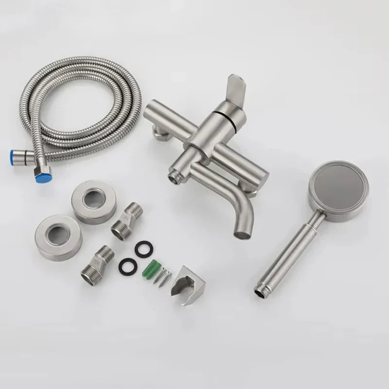 Bathroom Shower Faucets Stainless Steel Triple Bathtub Faucet Mixers Hot Cold Mixer Valve Nozzle Tap Wall Mounted Home Accessory