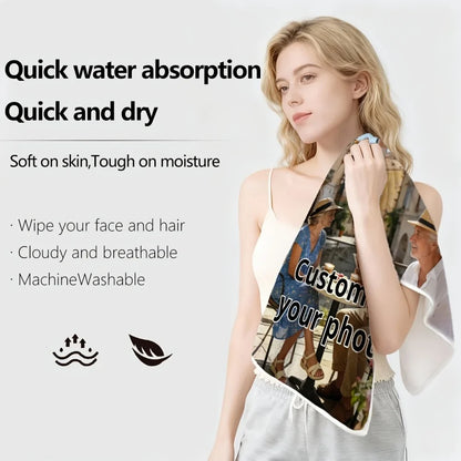 2pcs Custom-made Long Towels, Anniversary Commemorative, Household Use,Soft Touch,Dormitory,All-season Use, Skin-friendly Towels