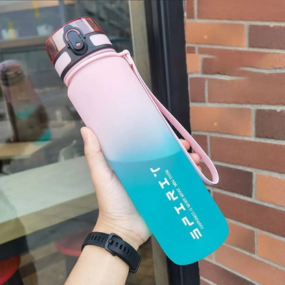 600ml/750ml/1000ml Large Capacity Sports Water Bottle Gradient Color Plastic Cup Drink Items Outdoor Beach Travel Portable Gym
