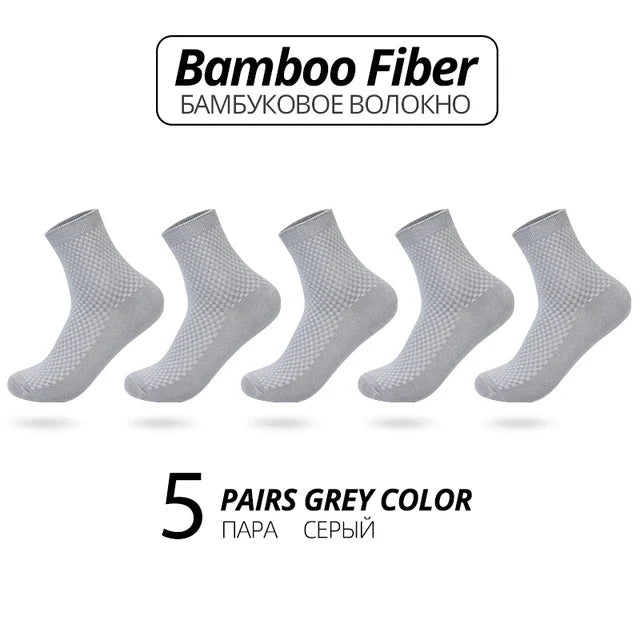 5 Pairs Bamboo Fiber Men's Socks Classic Business Crew Socks Spring Autumn Casual Comfortable Breathable Compression Bamboo Sox