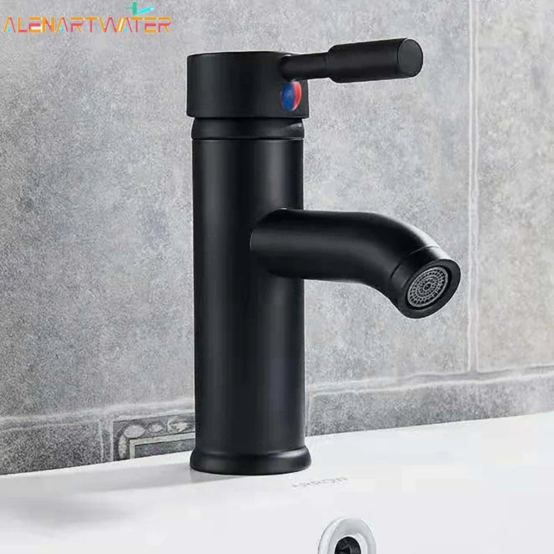 Black Basin Faucet Stainless Steel Paint Faucet Bathroom Single Handle Basin Faucets Blacked Single Hole Hot Cold Mixer Tap