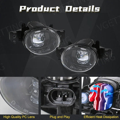 1 Pair LED Fog Lamps For Nissan Altima QASHQAI X-Trail Sylphy Almera March Pathfinder Super Bright Foglights DRL Car Accessories