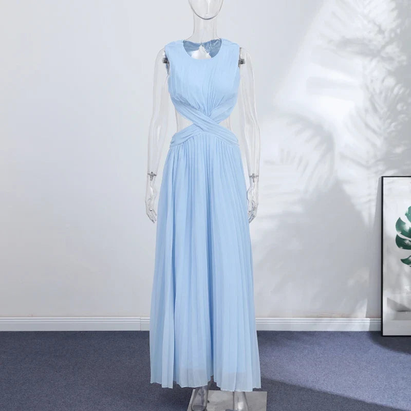 Backless Women Dress Cross Waist Long Dress Sleeveless Backless dresses A Line Ruched Evening Gown  Elegant Party Gown 2026 New