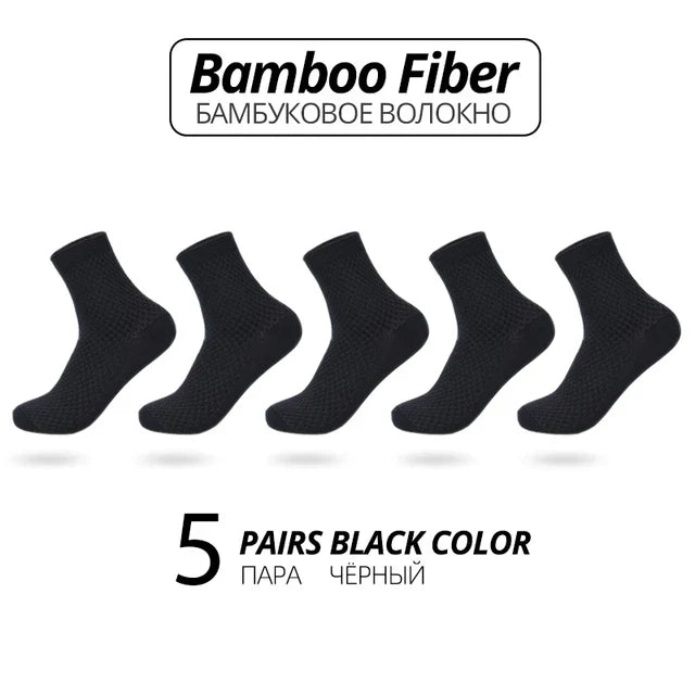 5 Pairs Bamboo Fiber Men's Socks Classic Business Crew Socks Spring Autumn Casual Comfortable Breathable Compression Bamboo Sox